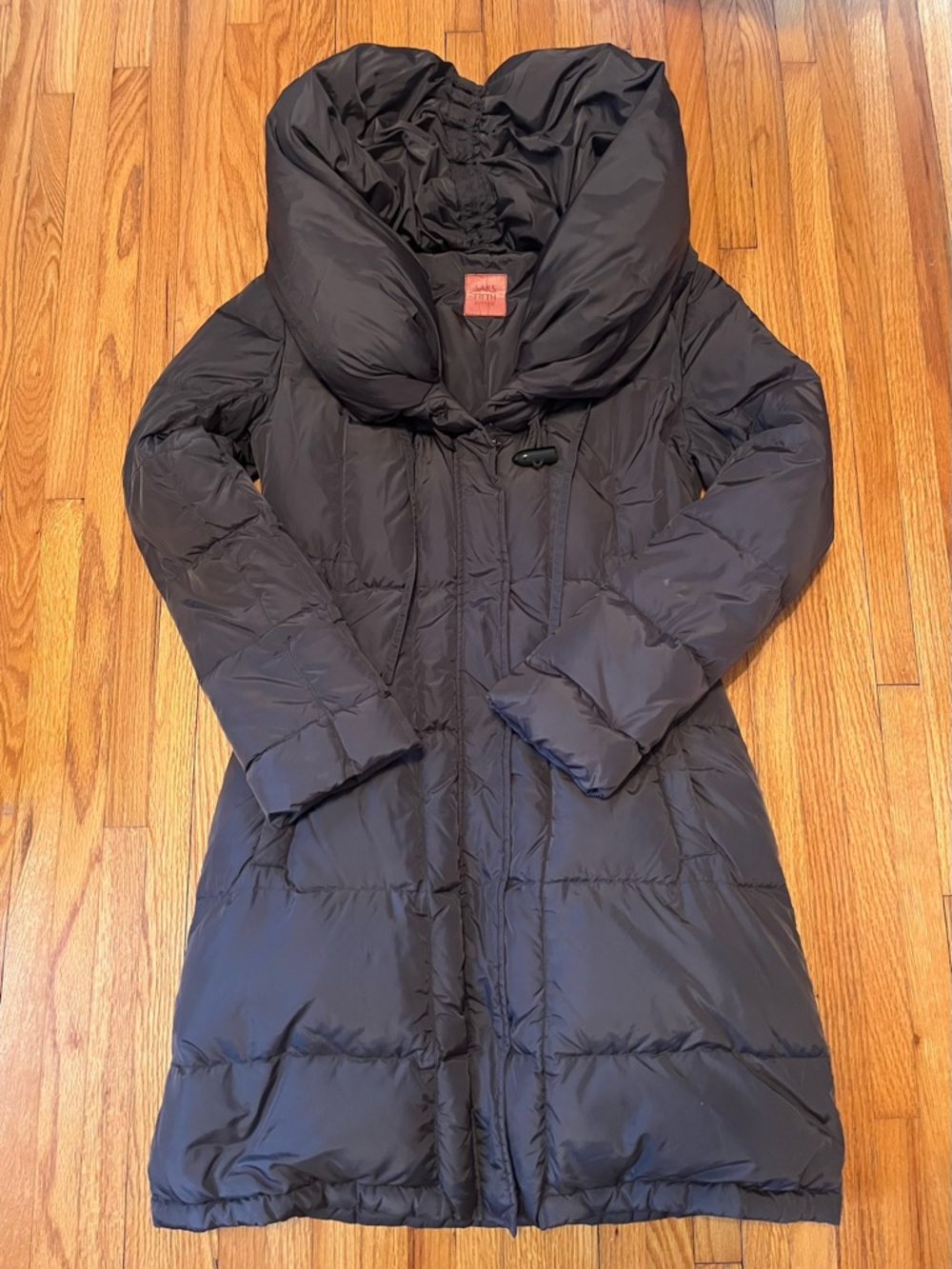 Saks Fifth Avenue Gray Long Puffer Coat with Oversized Shawl Collar